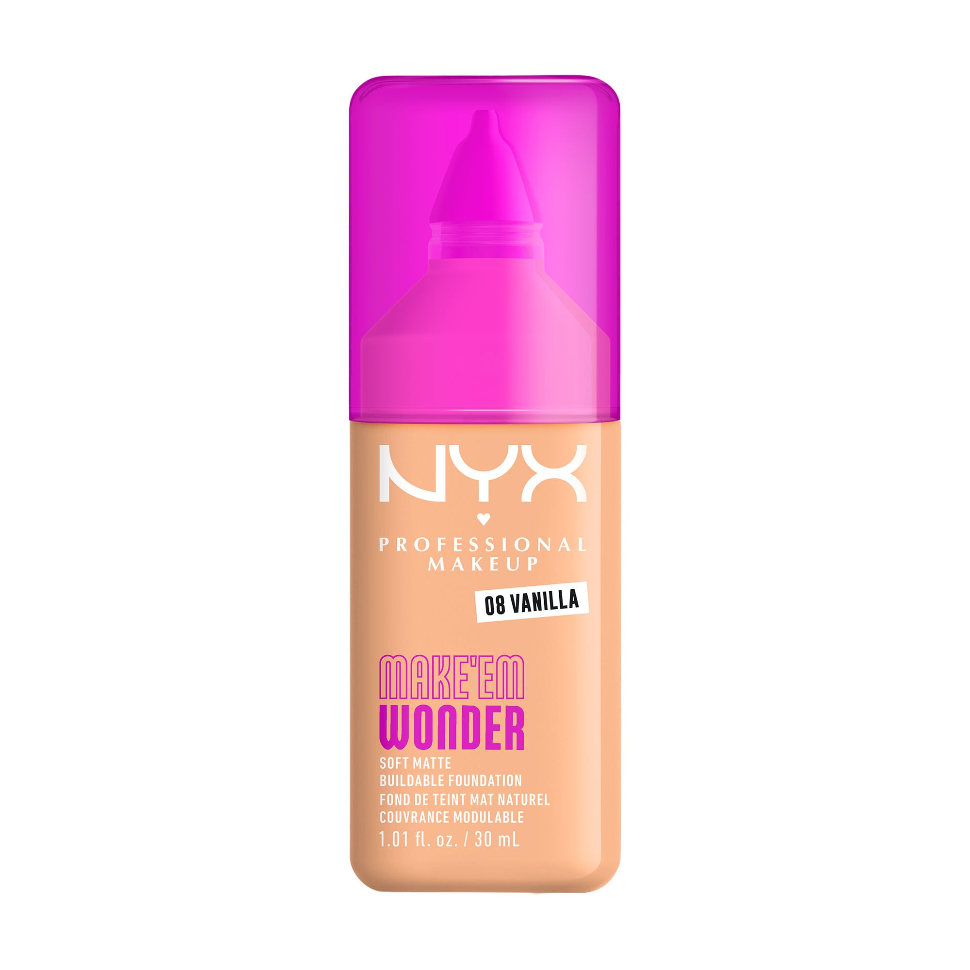 Стійка тональна основа для обличчя NYX Professional Makeup Make'em Wonder Soft Matte Buildable Foundation 08 Vanilla, 30 мл